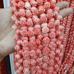 20pcs 12mm Pink Rose Flower Coral Beads DIY Loose Spacer Artificial Corals Bead For Jewelry Making Bracelet Necklace