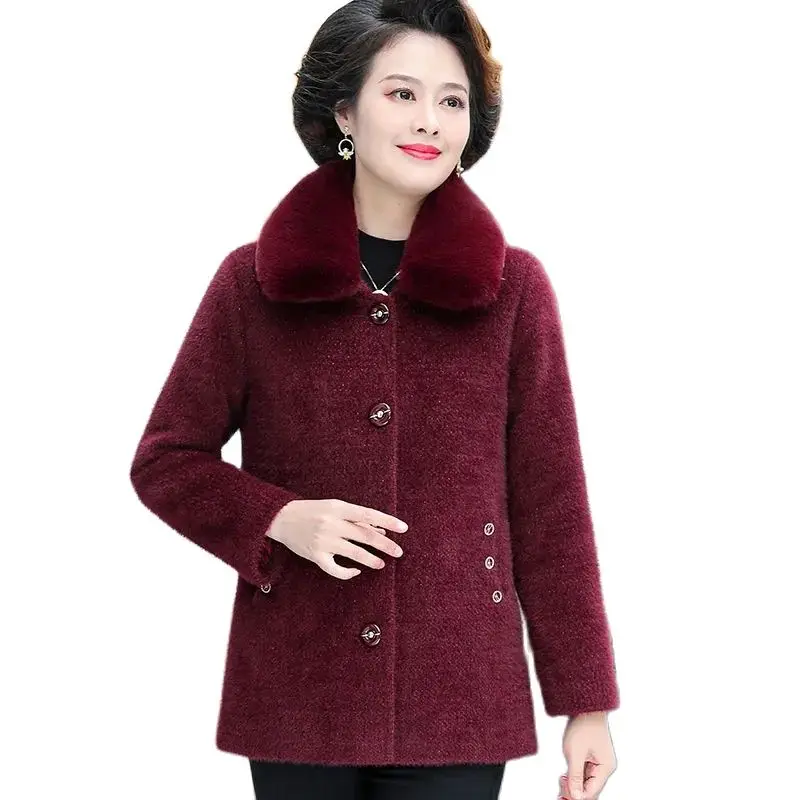 

Middle-Aged Elderly Coat Mother 2022 New Female Imitation Mink Gold Mink Velvet Thic Cotton Thickened Winter Short Woolen Wool W