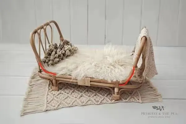 Wooden Baby Bed Portable Retro Rattan Bamboo Chair Newborn Photography Accessories for Bebe Photo Studio Baby Shoot Posing Prop