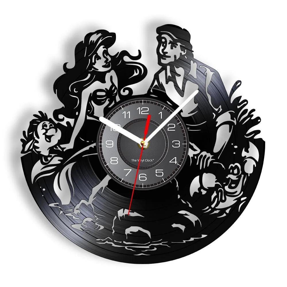 

Русалка, принцесса, принц, виниловая пластинка, настенные часы под морем, фэнтезийная история, винтажные часы, часы для комнаты для девочек, домашний декор