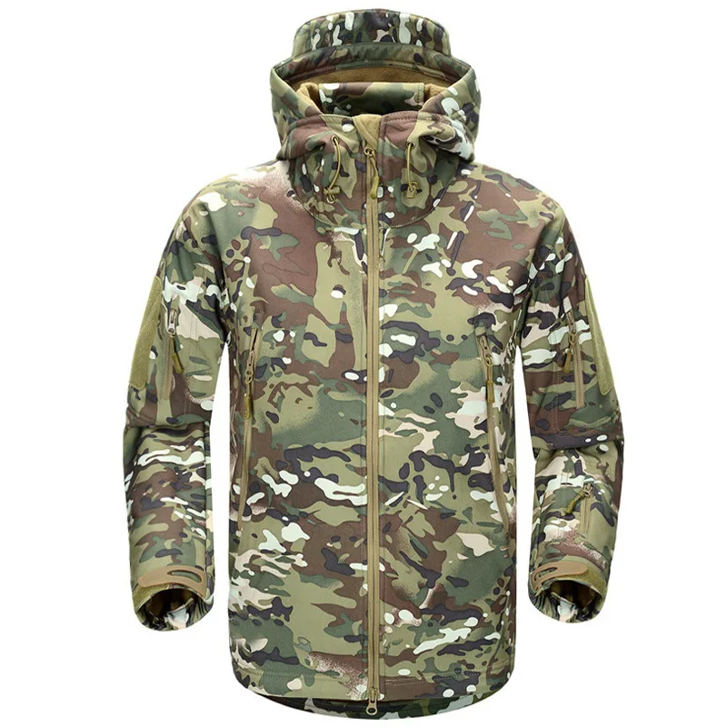 Outdoor Army Fans Windbreaker Increase Warm Shark Soft Shell Storm Suit Plus Velvet Mountain Camo Fleece Loose Military Jacket