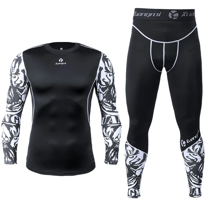 Kuangmi-Men's Sports Wear, Running Tights, Compression Suit, Training Clothes Set, Workout, Jogging, Fitness Clothing, Tracksuit