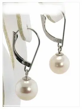 New Favorite Pearl Store AAA 8-8.5mm White Akoya Pearl Dangle Earring 14k White Gold Leverbacks Hook Fine Jewelry Lady Gift