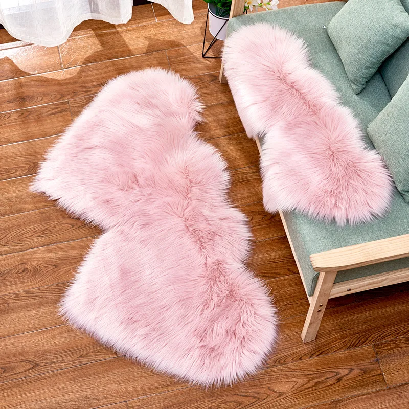 

Faux Fur Carpet Decorative Sofa Chair Seat Cover Fluffy Shaggy Area Rugs Bedroom Living Room Double Heart Shape Floor Mat