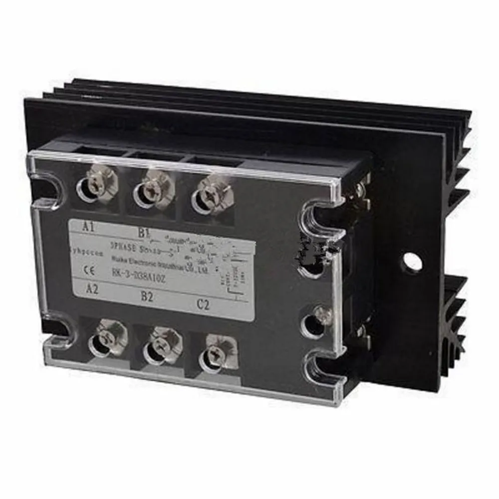 

DC 5-32V to AC 380V 10A Three Phase SSR Solid State Relay w Black Heat Sink