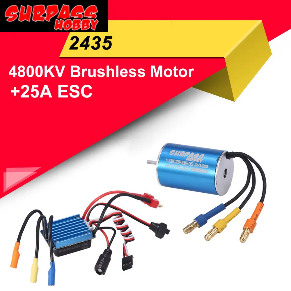 

SURPASS HOBBY 2435 4800KV Sensorless Brushless Motor With 25A Brushless ESC Combo Set for 1/16 1/14 HSP HPI Tamiya RC Car