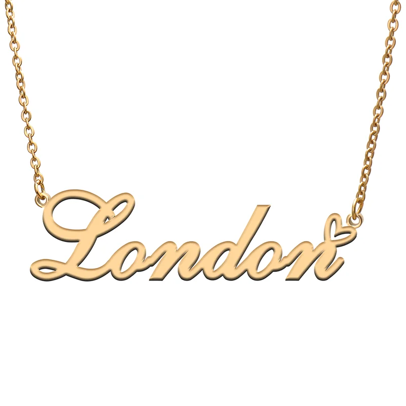 

London Name Tag Necklace Personalized Pendant Jewelry Gifts for Mom Daughter Girl Friend Birthday Christmas Party Present