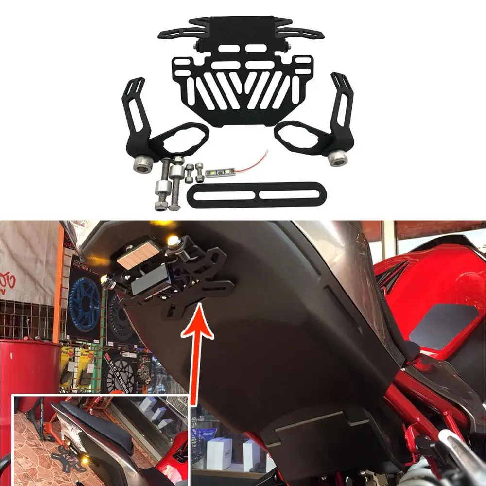 SEMSPEED Universal Motor Bike License Plate Holder LED Light For Honda CB400 VTEC CB650F CBR650F CBR500R CB500F CB500X CB 400