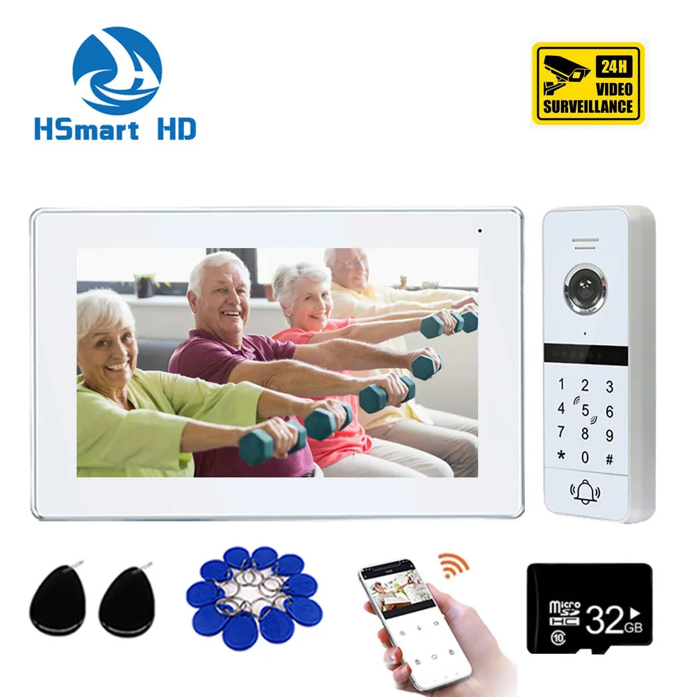 Système d\'interphone vidéo intelligent sans fil Tuya, sonnette IP, moniteur à écran tactile, prise en charge de la caméra 1080P, déverrouillage par