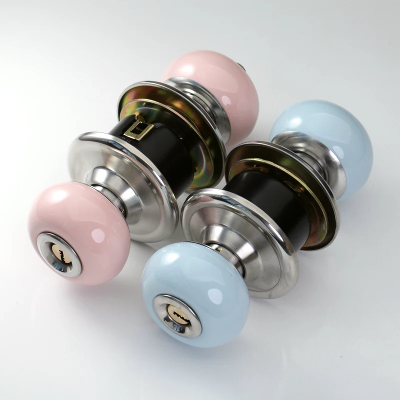 Pink light blue candy macaron color stainless steel cover ceramic door lock interior  bedroom bathroom