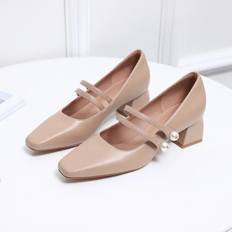 Elegant Women Pumps Genuine Leather Ladies High Heels Shoes Female Fashion Buckle 2021 Spring Wedding Party Women'S Shoes