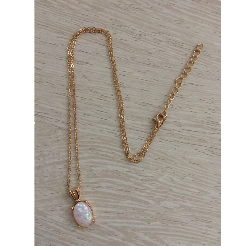 Fashion Women Necklace Natural White Opal Pendant Classic Jewelry Chain On The Neck Christmas Gift Free Shipping