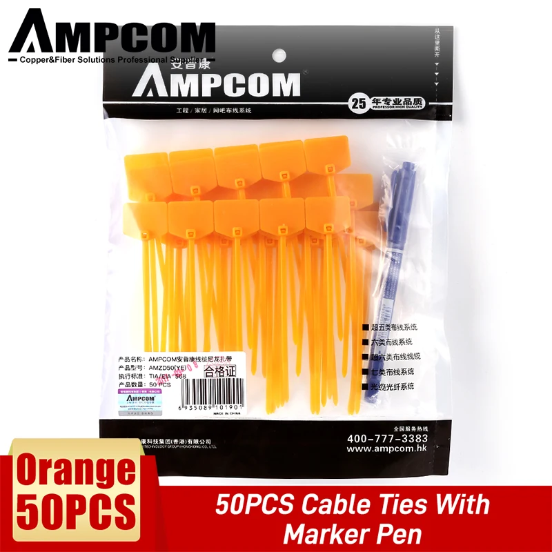 AMPCOM Nylon Kabelbinders met Markering - Beschrijfbaar op Ethernet-kabel |   Zelfvergrendelend |   Gratis afdrukbare etiketten - 4,72 inch, 5 kleuren