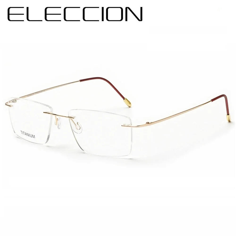 Eleccion Pure Titanium Randloze Bril Mannelijke Bijziendheid Brillen Frames Mannen Optische Frames Vierkante Spektakel Vrouwen