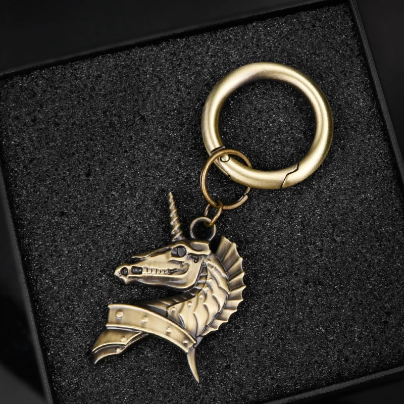 Noizzy Ancient War Horse Charm Car Keychain Key Ring Clip Two-Sided Metal Auto Bike Bronze Holder Motorcycle Fashion Accessories