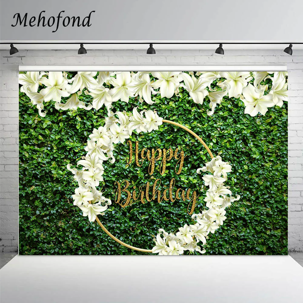 Mehofond Green Leaves Wall Adult Birthday Party Decoration Backdrop Lily Flower Gold Circle Photography Background Photo Studio