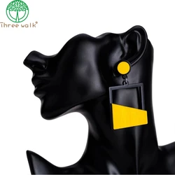 Big Metal Drop Earrings for Women Square Yellow Fashion Statement Earrings Drop femme 2023