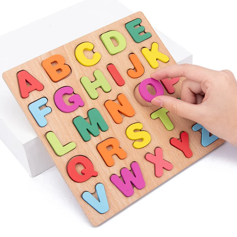 Baby Montessori Toys Wooden 3D Puzzle Alphabet Number Shape Matching Board Game Early Learning Educational Toys For Children