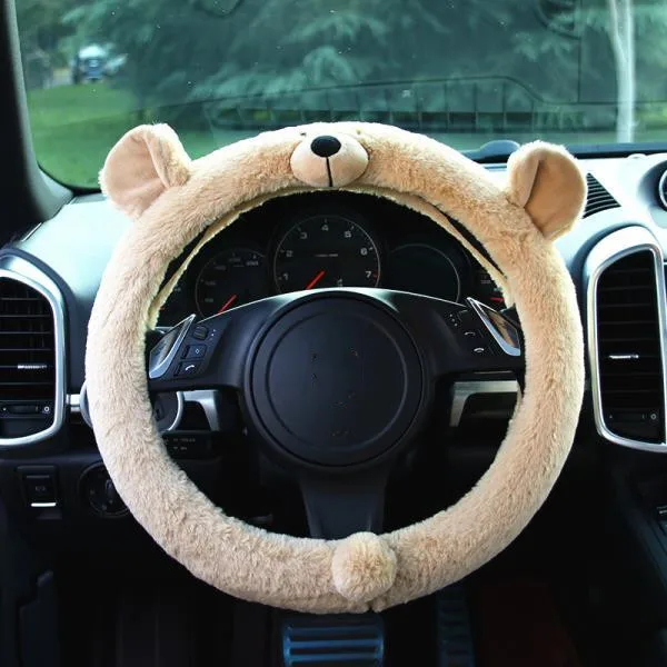 Car Steering Wheel Cover Cartoon Animal Plush Warm Winter Steering Wholesale Lovely Girls Auto Interior Accessories Universal