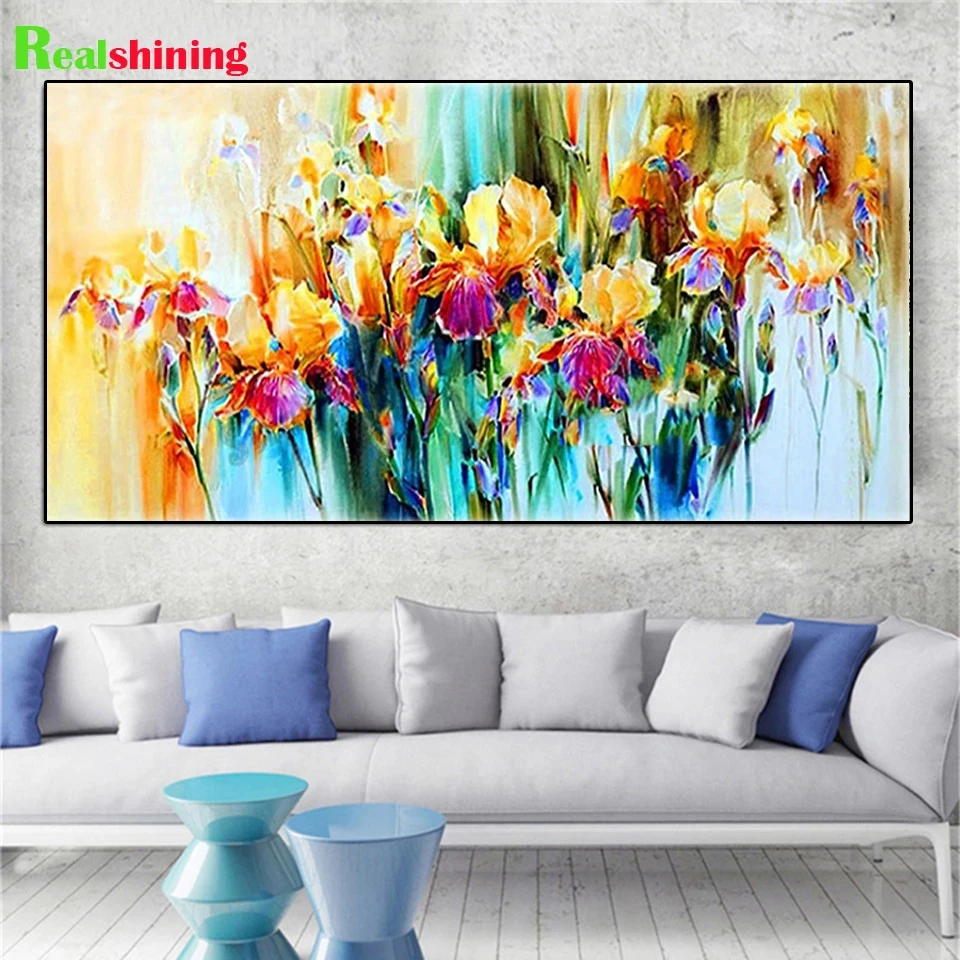 5D DIY Diamond Painting irises Flower Puzzle Embroidery Full Round Drill Cross Stitch Mosaic Sale Abstract floral N2114