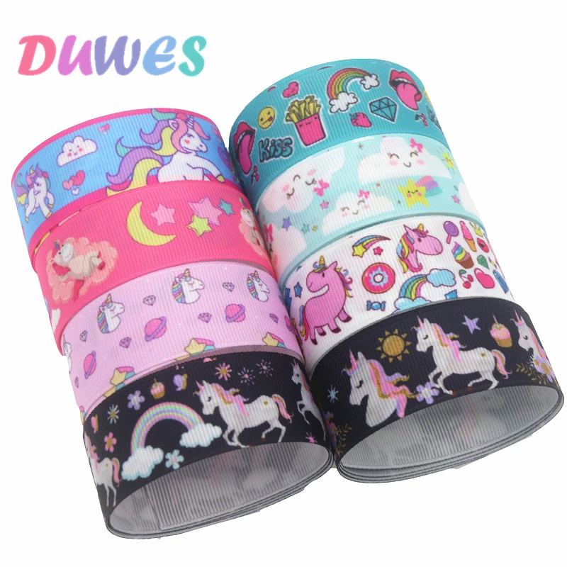 DUWES 50yards horse cloud kiss Printed Grosgrain Ribbon Accessory Hairbow Headwear Decoration DIY Wholesale OEM D1294