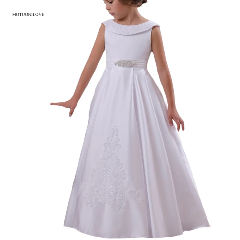 Princess Satin Little Kids Baby Cloths Party Gown Flower Girl Dresses For Wedding First Communion Gowns Special Occasion Dresses