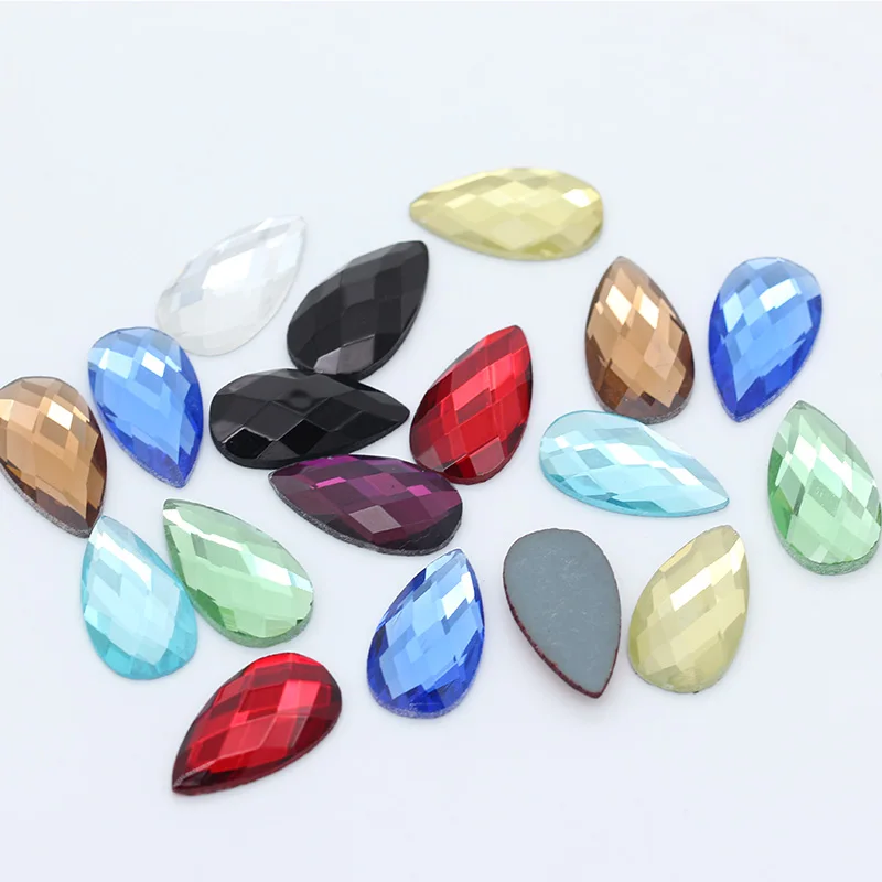 20p 10x14mm Teardrop Color Foiled FlatBack faceted crystal Glass rhinestone Cabochon button Scrapbook craft jewelry making beads