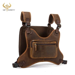 Crazy Horse Leather Unique Streetwear Men's Hip-Hop Chest Bag Two Straps Chest Rig Bag Stylish Rectangle Chest Utility Pack 291