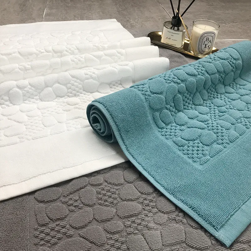 Toalla de suelo de adoquines blancos, alfombrilla de baño gris para hotel y hogar, alfombrillas de algodón antideslizantes con absorción de agua