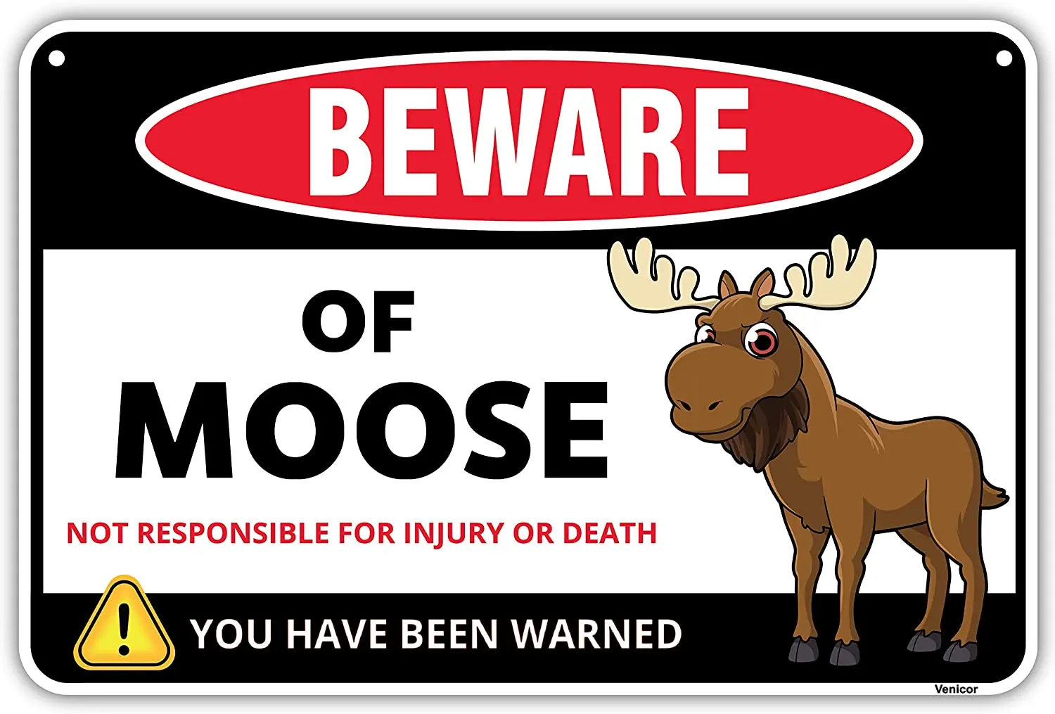 Venicor Beware of Moose Sign - 8 x 12 Inches - Aluminum - Moose Decor Wall Art - Moose Gifts for Moose Lovers - Moose