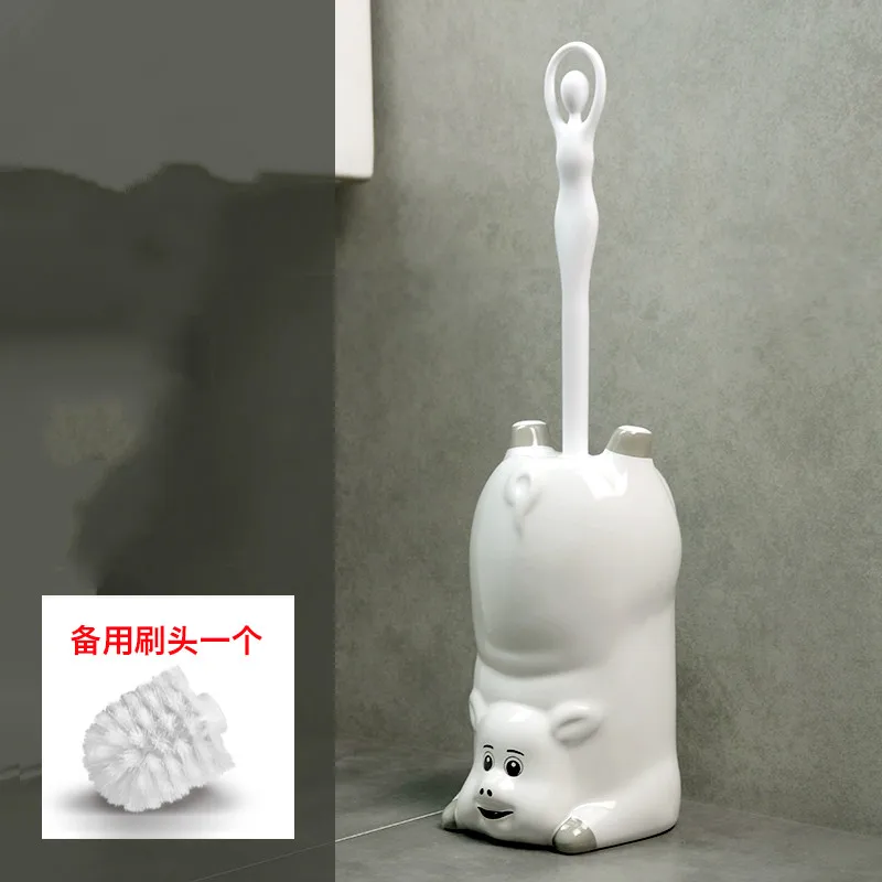 Toilet brush set cartoon lucky ceramic pig bathroom decoration creative replaceable soft hair toilet cleaning brush ZP7301454