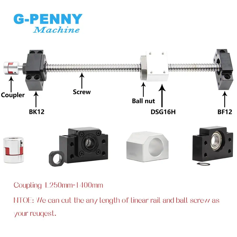 SFU1610 Ball screw kit 16mmlead 10mm RM1610 Rolled ball screw C7 type with single Ball nut + nut housing+1set BKBF12 end support