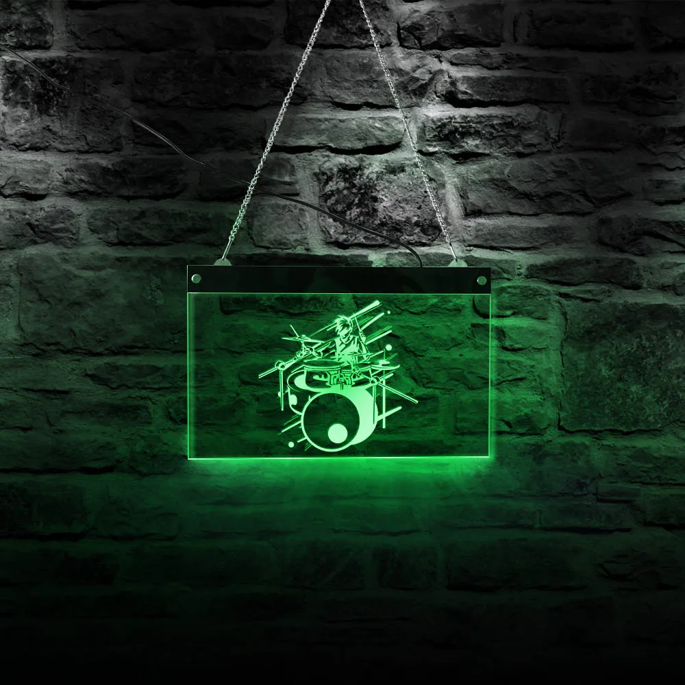 Rock Music Drum Band Multi-color LED Lighting Wall Art Music Studio Rectangle Light Board Drummer Musician Neon Lamp Sign