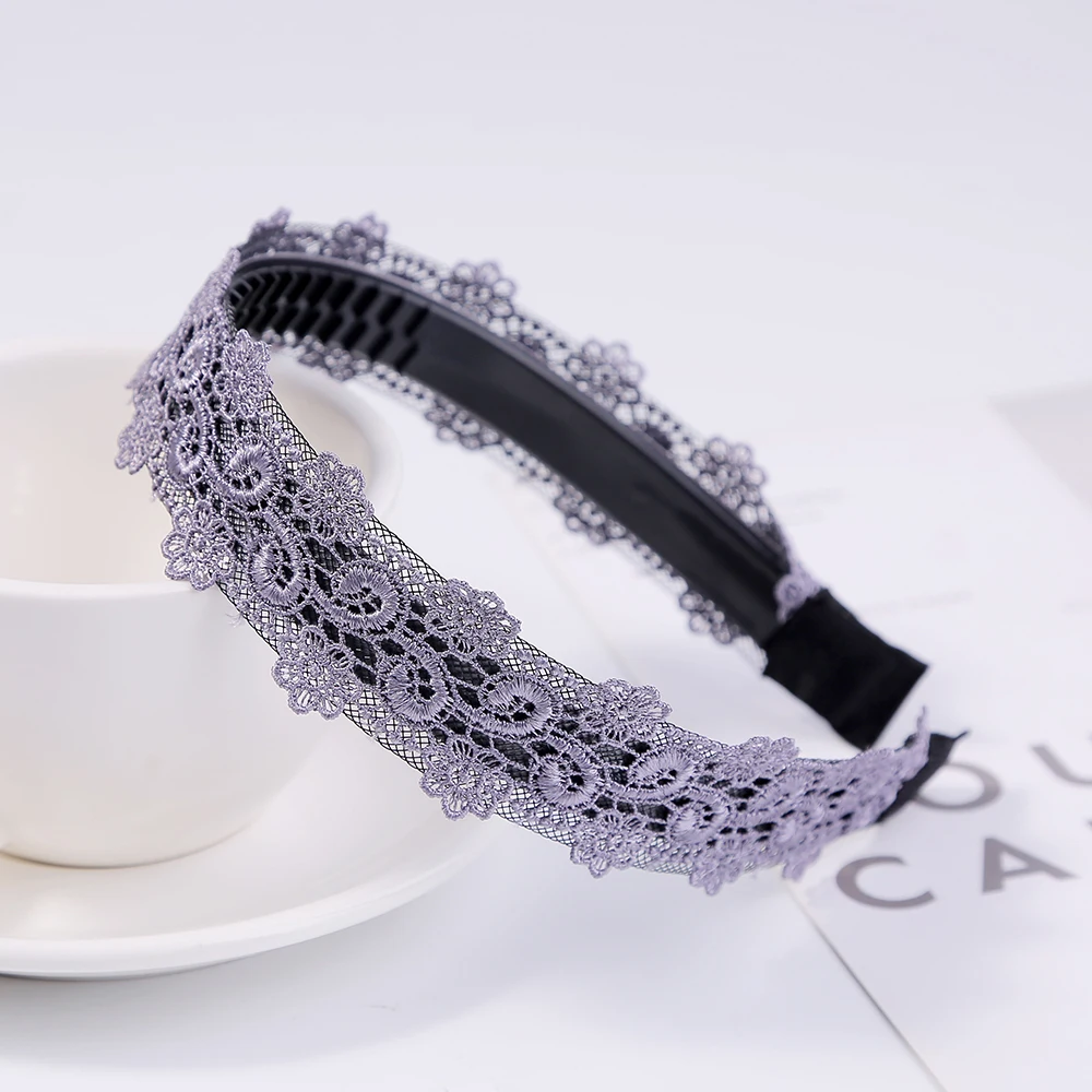 Charm Lace Embroidery Leaf Flower Hairband Women Girl Non-slip Hair Head Hoop Bands Accessories Mesh Yarn Thin Headband Headwear