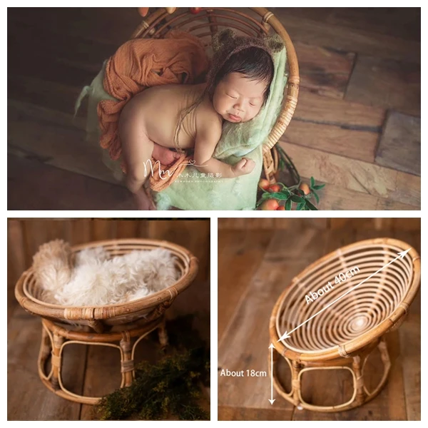 newborn photography accessories Photo Shooting props Baby Infant Vintage woven basket boy and girl bamboo bed