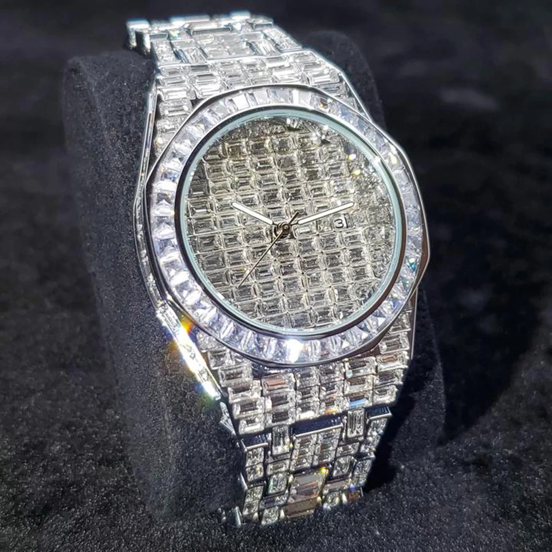 Hip Hop Fashion Luxury Men Watches Top Brand Watch Men Quartz Wristwatches Date Silver Clock Diamond Iced Out Watch reloj hombre