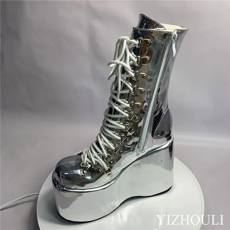 Stylish wedge heels, banquet stage performance style busker style custom ankle boots, 12.5cm model pole dancing shoes