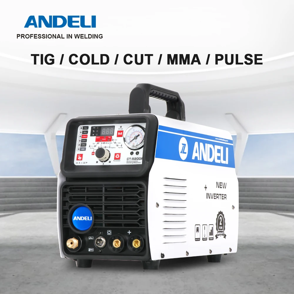 ANDELI TIG Welding Machine CT-520DPL CUT/COLD/TIG/MMA/Pulse 5 in 1 220V TIG Welder Built-in Oil-water Separator Gas Regulator