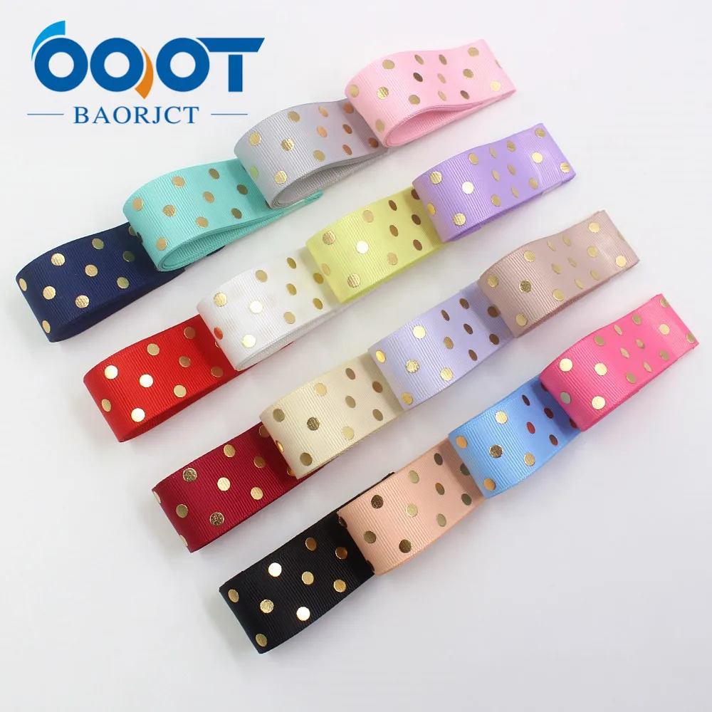 OOOT BAORJCT I-19814-1911,25mm,10yards Solid color dot hot stamping grosgrain Ribbons,bow cap DIY accessories decorations