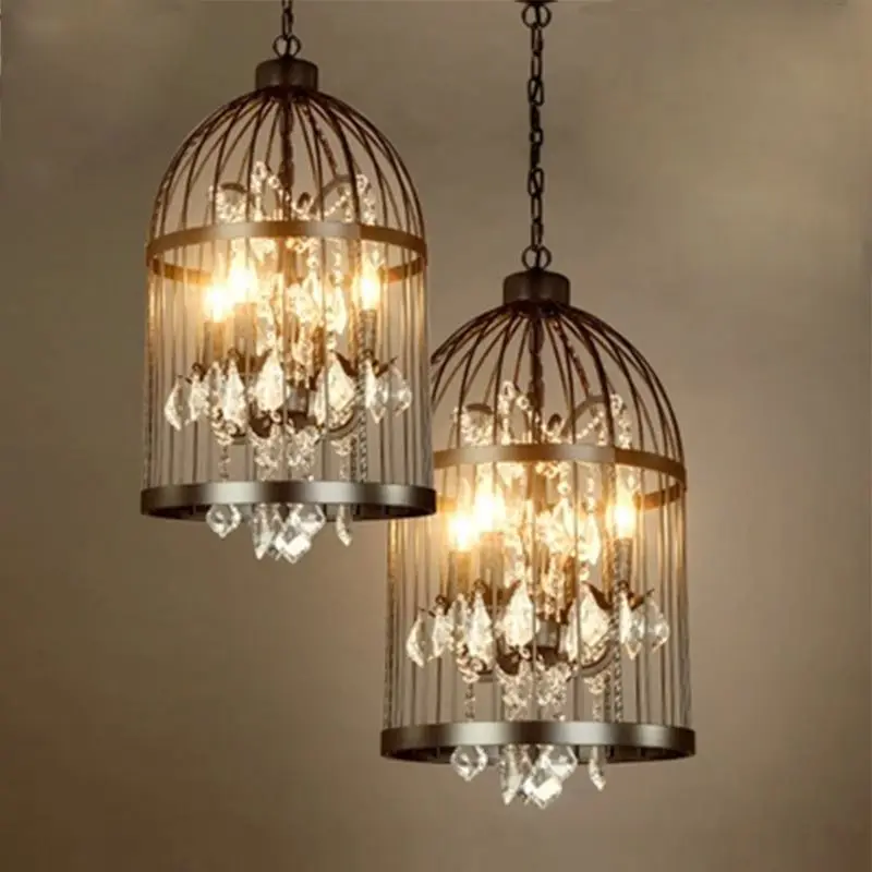 

Vintage Crystal Bird Cage Ceiling Chandelier Restaurant Bar Bedroom Dining Room Ceiling Light Fixtures Hanging Pendant Lamps