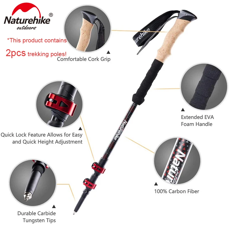 Naturehike Trekking Poles 2 Stuks Carbon Fiber Inklapbare Telescopische Stokken Lichtgewicht Wandelen Wandelen Stick Klimmen Stick