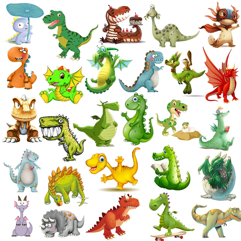 Cartoon Anime Dinosaur Animal Iron on Patches for Clothes Child DIY Applique Heat Transfer Vinyl Kawaii Animal Patch Stickers