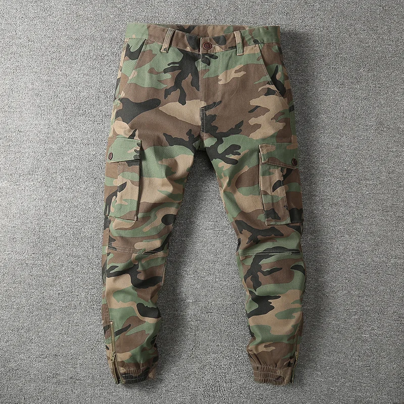 

Men's Multi-Pockets Camouflage Cargo Pants 100% Cotton Spring/Autumn Casual Pants Fashion Work Overalls