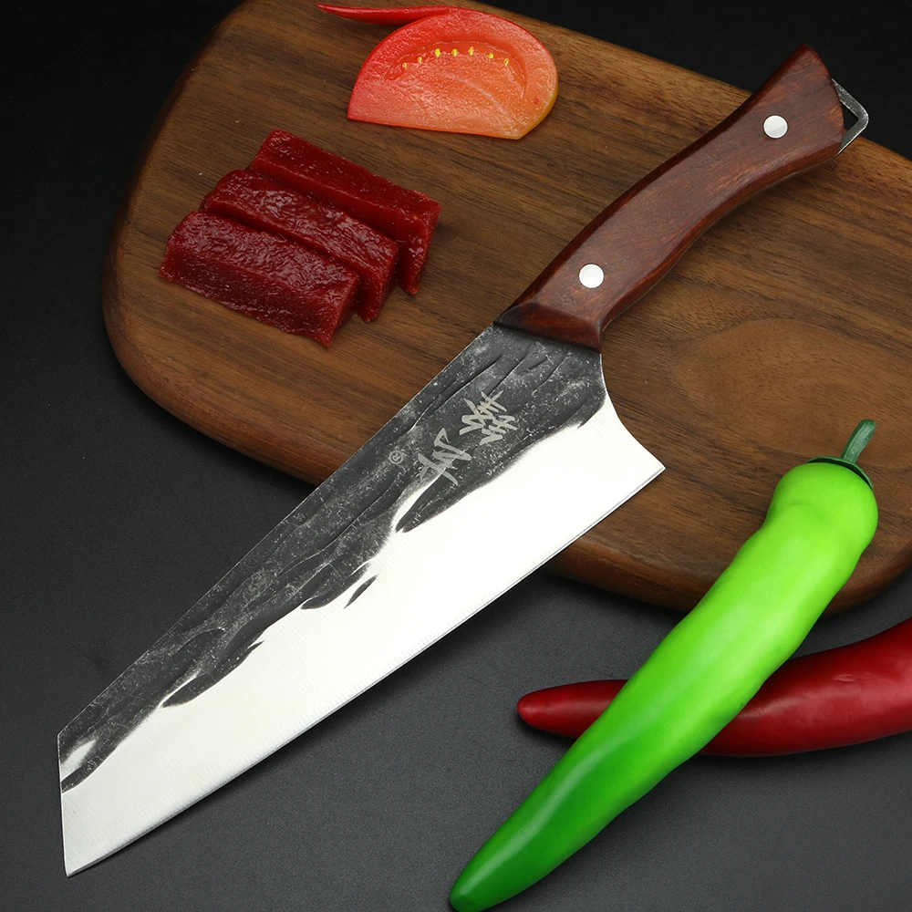 Cắt Dao Nhà Bếp Thái Lát Rau Củ Quả Đầu Bếp Dao Tay Cầm Bằng Gỗ Và Bảo Vệ 8 Inch Dao Nhà Bếp Giả 8Cr15Mov Thép Không Gỉ Dao Chef