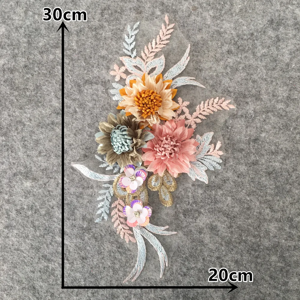 3D three-dimensional flower decoration rhinestone sequin embroidery lace applique DIY supplies accessories 1 piece for sale