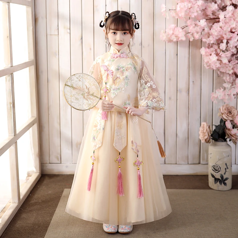 Robe Cheongsam traditionnelle chinoise pour filles, tenue de fête formelle, Costumes de spectacle pour enfants, vêtements de Festival du nouvel an