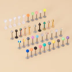 40PCS 8mm Labret Barbell Monroe Lip Ring Helix Earring Tragus Cartilage Studs Surgical Steel Piercing Jewelry for Women Men 16G