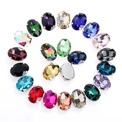 Pipatian 50/20pcs Multiple Size Sew on Rhinestone Oval Crystal Stitch Stone Emerald Button Glass Accessories for Needlework