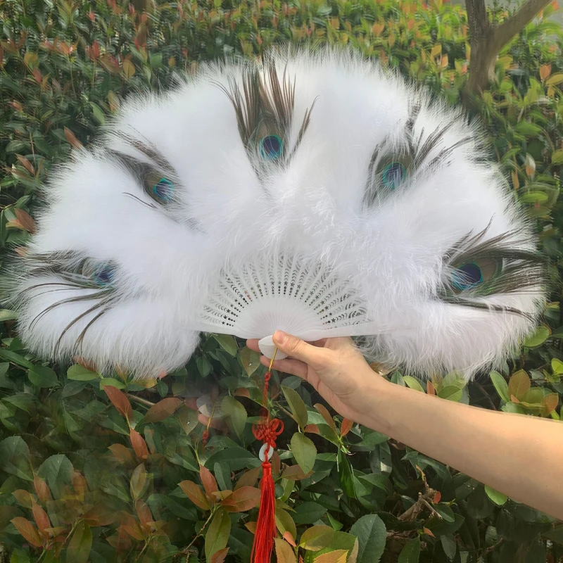 Feather Fan Peacock Feathers Ventilador Women Folding Fan Chinese Style Ventilateur Cheongsam Dancing Ventilatore Portable