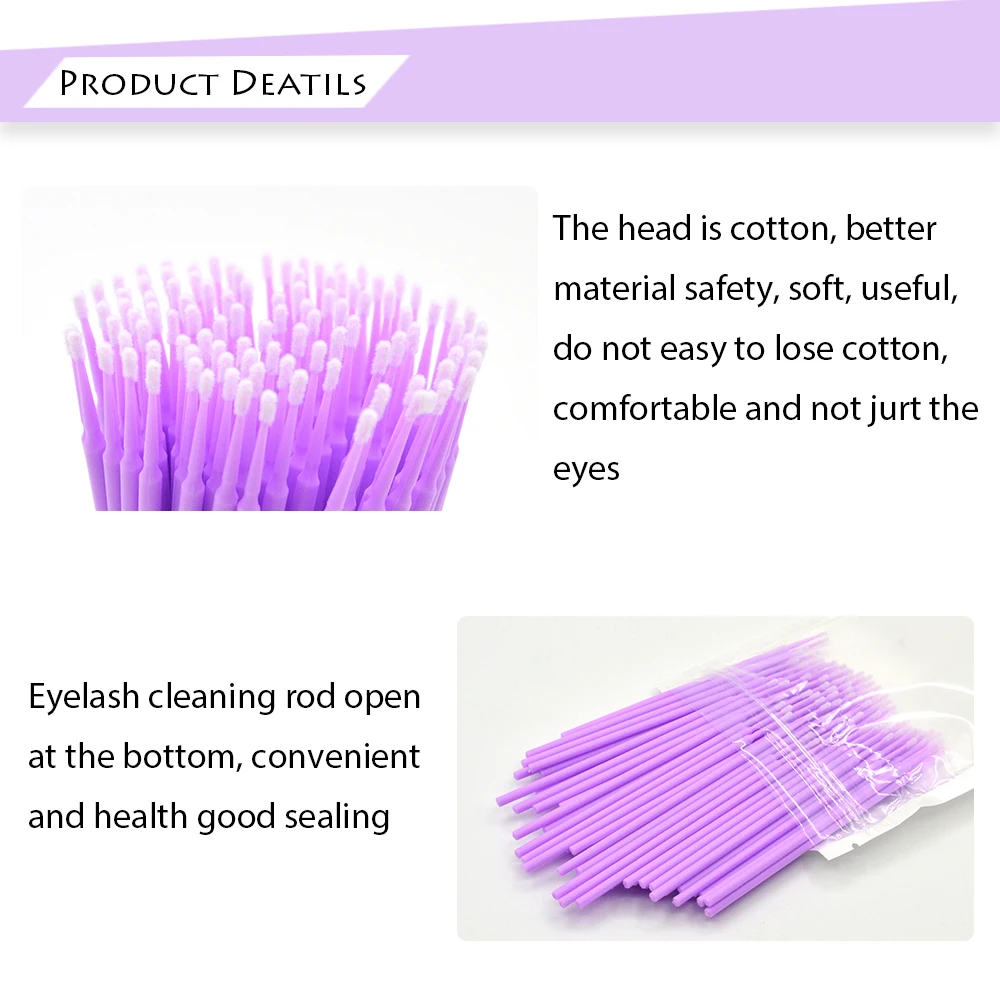 100Pcs/set Swab Microbrushes Grafting Soft Eyelash Extension Clean Brush Cotton Stick Individual Lash Removing Make Up Tools